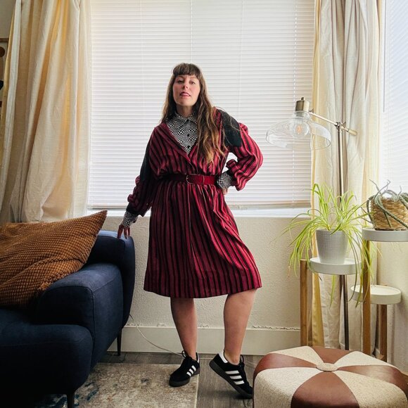 Y2K 00s Moda International Checkered Psychedelic Op Art Button Down Shirt M - Picture 4 of 11